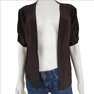 Perceptions New York Short Ruched Sleeves Open Front Cardigan Size 16